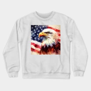 Bald Eagle portrait with United States of America flag background watercolor Crewneck Sweatshirt